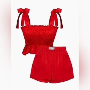 Sleeper Silk Satin Pajama Set Red Short Set Tie Straps 100% Silk Womens SZ Small